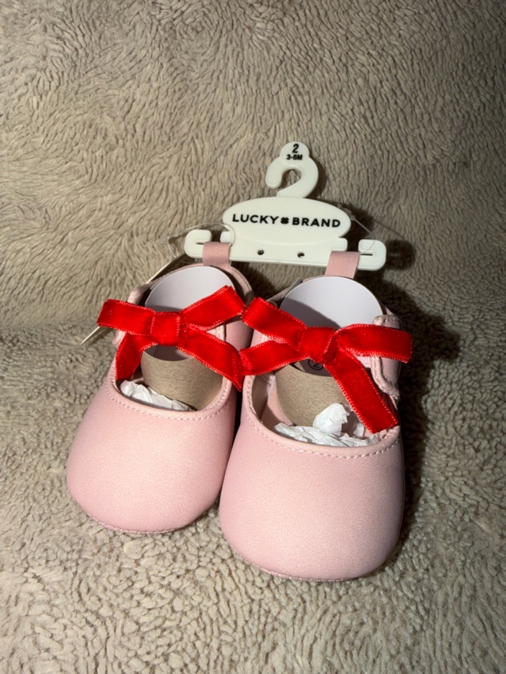 Lucky Brand Pink Baby Mary Jane Shoes with Red Bows